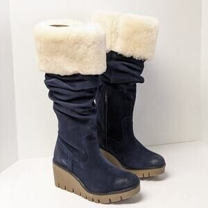 Vintage Foundry Arabella Wedge Winter Boots, Navy Suede, Women's 8